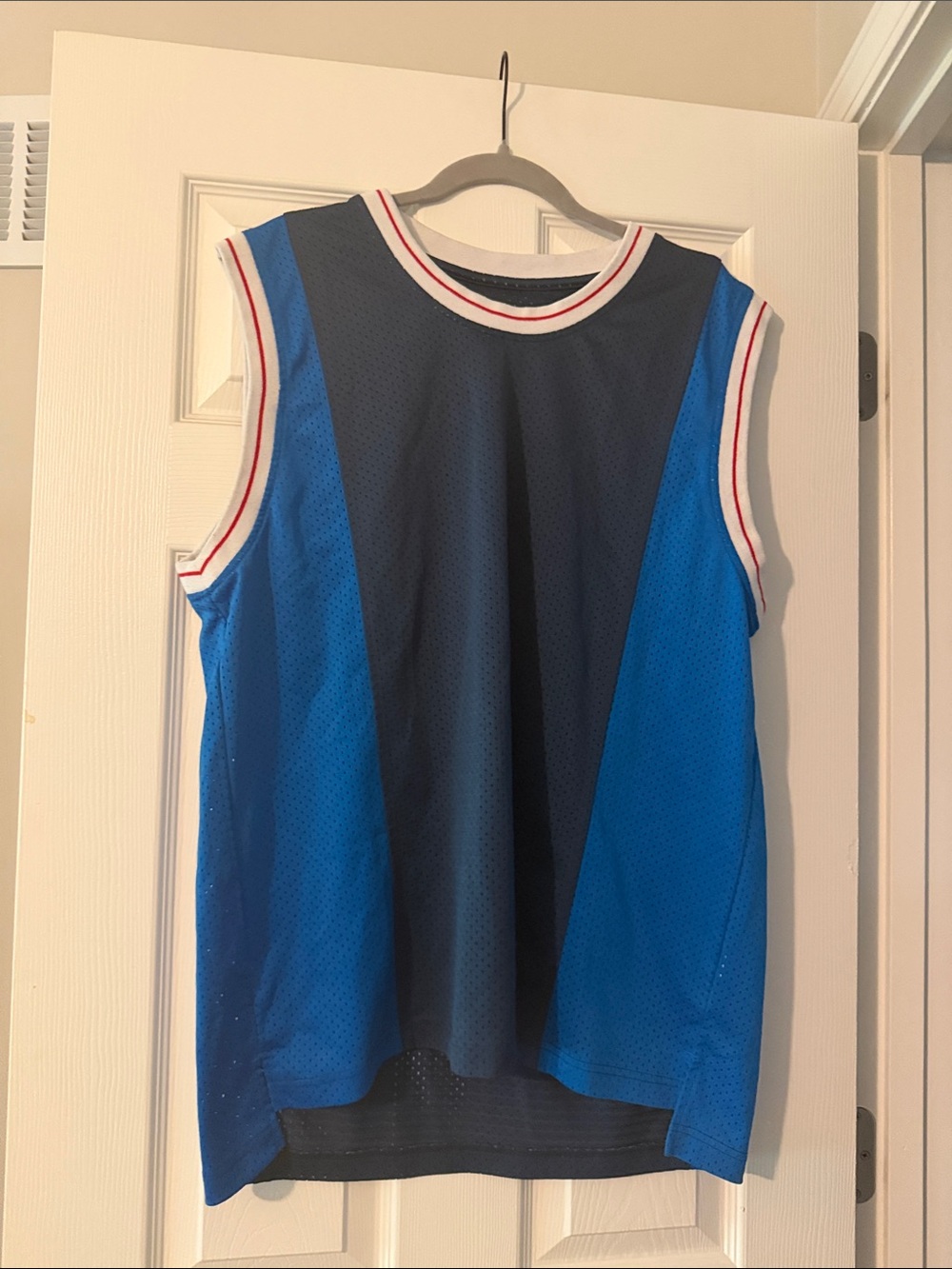 Original Use Navy and Blue Mesh Tank with Red-Trim Neckline